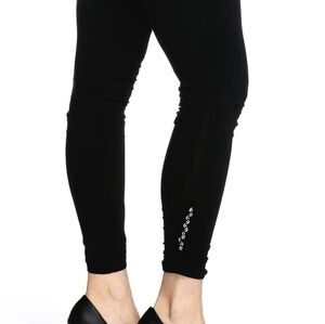 RED CORAL Fashions Solid Black Leggings With Rouching & Rhinestones Size XXL